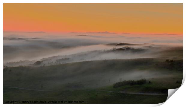 Misty layers mountains at sunset  Print by mary spiteri