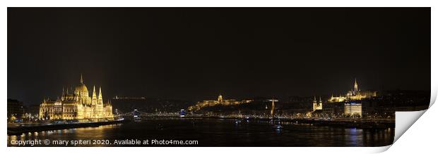 Budapest, River Danube at Night showing Buda Castl Print by mary spiteri