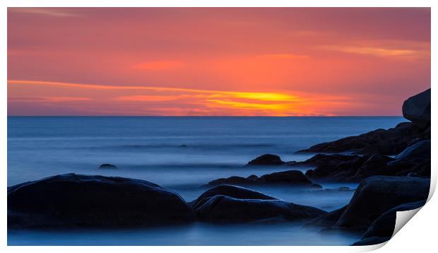 Sunrise and rock in Costa Brava Print by Arpad Radoczy