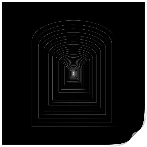Similar a tunnel white logotype shape on the black background Print by Arpad Radoczy
