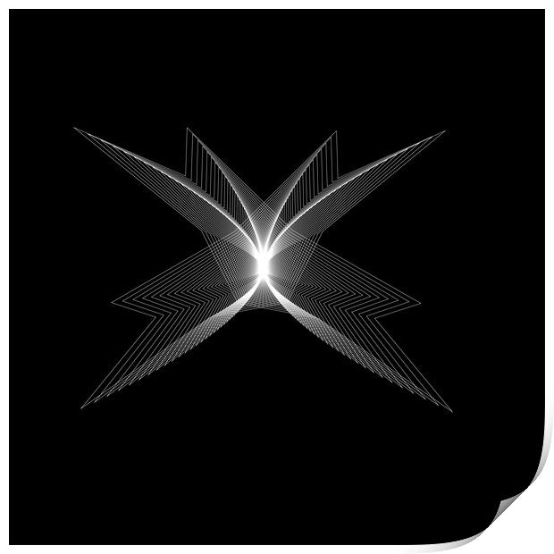 Abstract white logotype shape, vector image on zhe black background Print by Arpad Radoczy
