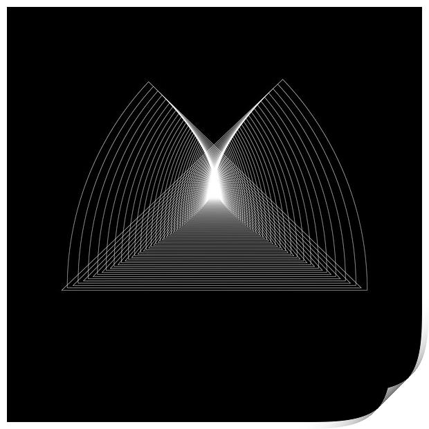 Geometric, white logotype shape on the black background Print by Arpad Radoczy
