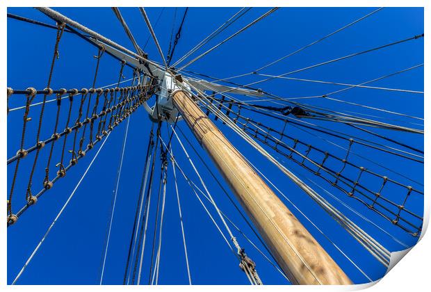 Sailboat rigging and big mast Print by Arpad Radoczy