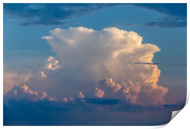 Beautiful cumulus stormy clouds with sunset light Print by Arpad Radoczy