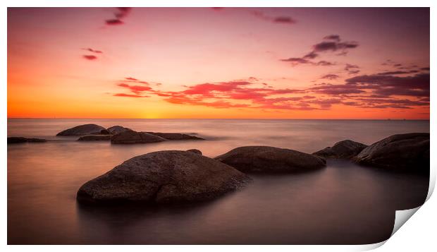 Sunrise over the rocks Print by Arpad Radoczy