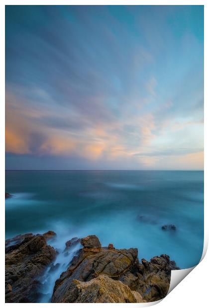Nice long exposure picture from a Spanish coastal, Costa Brava, near the town Palamos Print by Arpad Radoczy