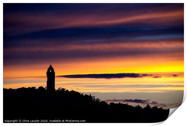 Majestic National Wallace Monument at Sunset Print by Chris Lauder