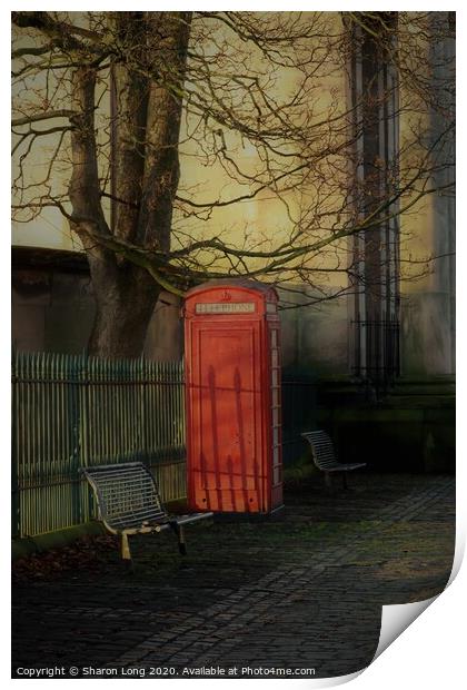 Traditional red Phone Box at the gates of Birkenhead Park Print by Photography by Sharon Long 