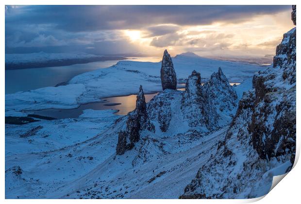 Old man of Storr in winter on the isle of skye, scotland Print by MIKE HUTTON