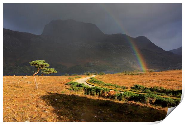 Rainbow over Slioch from Loch Maree in Scotland Print by MIKE HUTTON