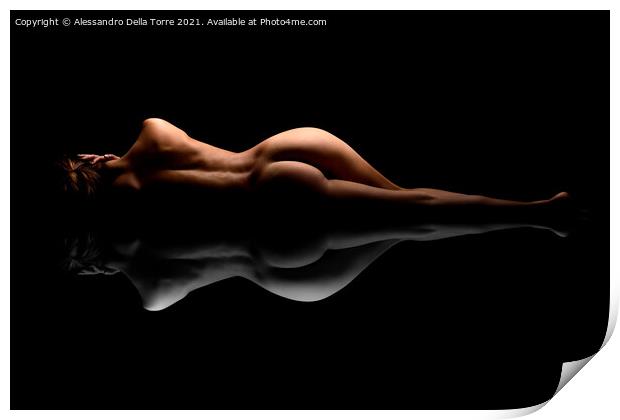 Nude woman sleeping on black Print by Alessandro Della Torre