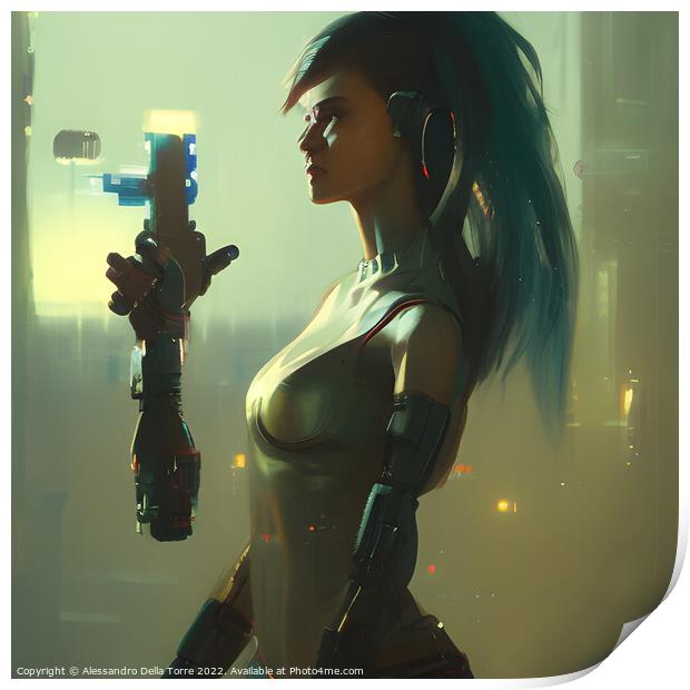 cyberpunk woman android Print by Alessandro Della Torre