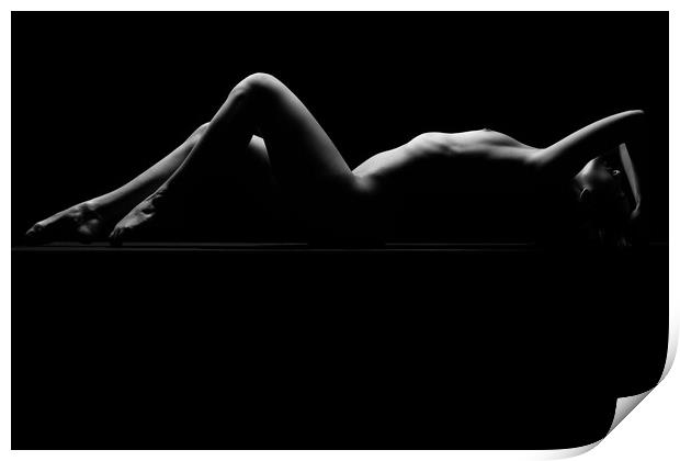 a woman nude and naked in fine art photography bodyscape laying on black studio background Print by Alessandro Della Torre