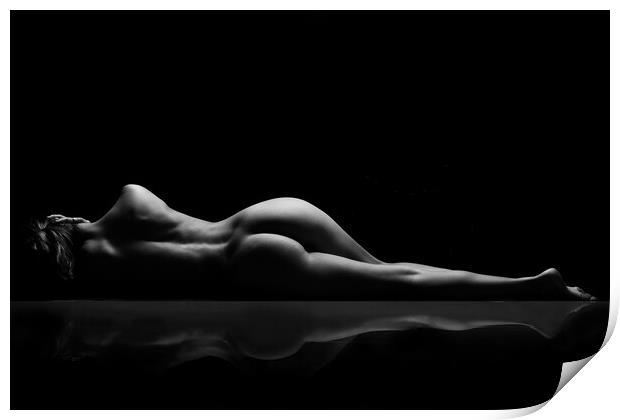 A woman nude lying on black Print by Alessandro Della Torre