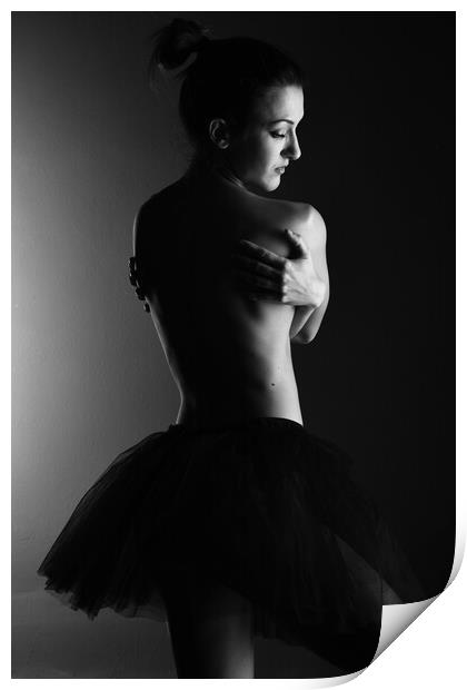 A classic ballerina ballet dancer woman in a classical tutu dress posing on black Print by Alessandro Della Torre