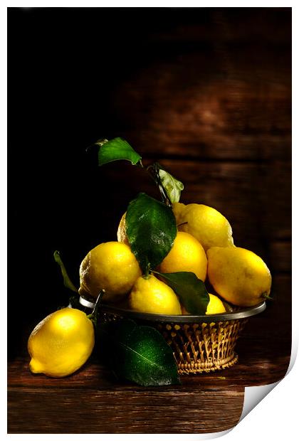 lemons on wood table Print by Alessandro Della Torre