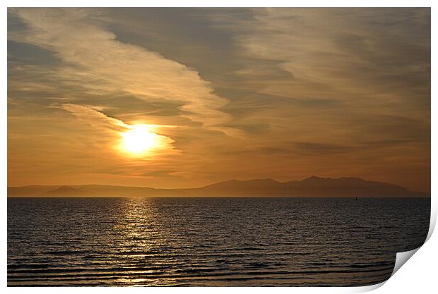 Isle of Arran sunset, seen from Ayr Print by Allan Durward Photography