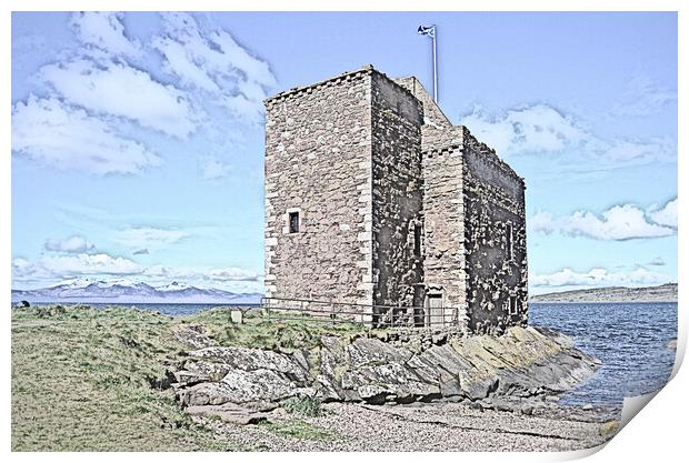 Portencross Castle pencil sketch Print by Allan Durward Photography