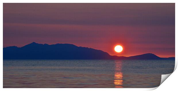 Scottish sunset,  sun setting behind Arran Print by Allan Durward Photography