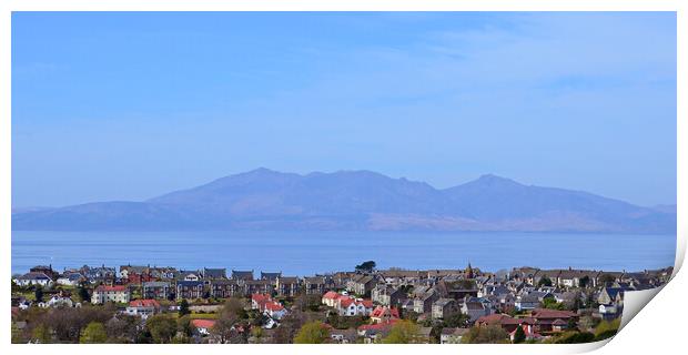 West Kilbride and Isle of Arran mountains Print by Allan Durward Photography