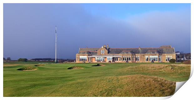 18th green and clubhouse at Royal Troon Print by Allan Durward Photography
