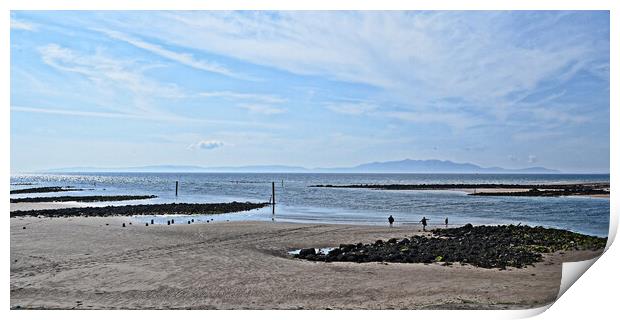 Irvine shorefront and Isle of Arran Print by Allan Durward Photography