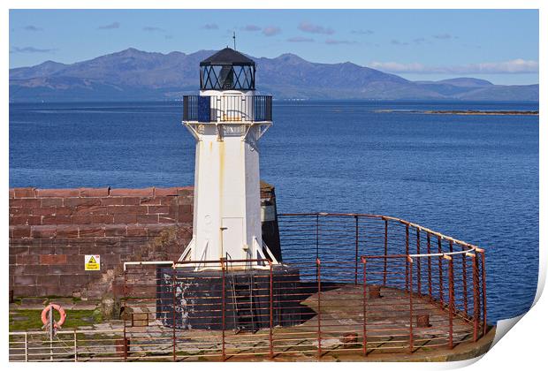 Ardrossan lighthouse and Arran Print by Allan Durward Photography