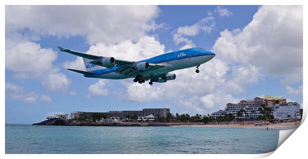 KLM Boeing 747 landing at Sint Maarten Print by Allan Durward Photography