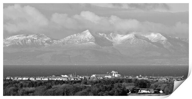 Wintry mountains on Arran and Troon Print by Allan Durward Photography
