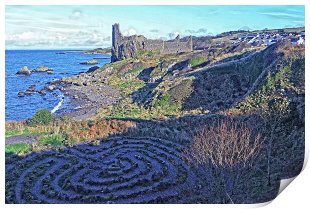 Dunure castle and labyrinth (abstract) Print by Allan Durward Photography