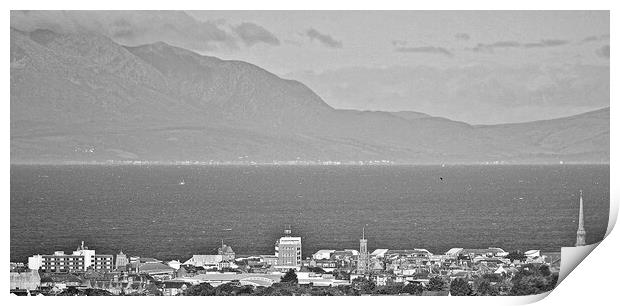 A view over Ayr to Arran (mono) Print by Allan Durward Photography