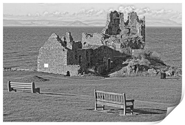 Dunure Castle, Ayrshire, Scotland (black&white abstract) Print by Allan Durward Photography