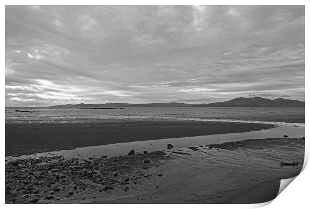 Seamill beach and Isle of Arran (b/w) Print by Allan Durward Photography