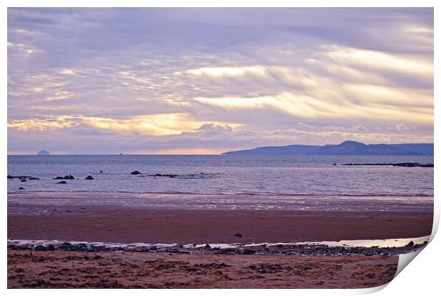 Ailsa Craig, Holy Isle and Arran from Seamill beac Print by Allan Durward Photography