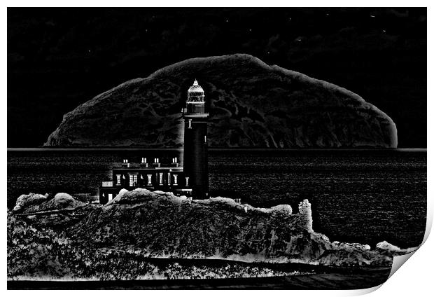 Turnberry lighthouse (pencil sketch abstract) Print by Allan Durward Photography