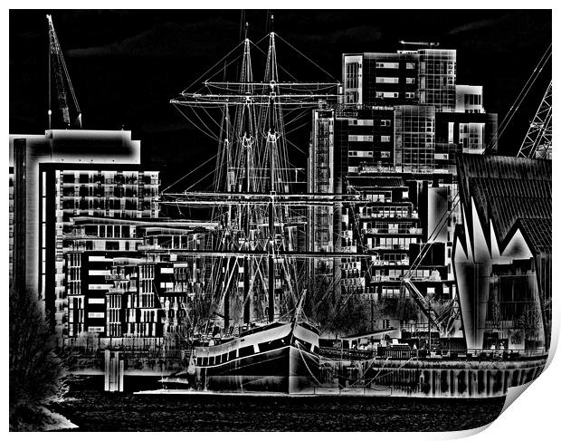 Tall ship Glenlee, Glasgow  (pencil sketch abstrac Print by Allan Durward Photography