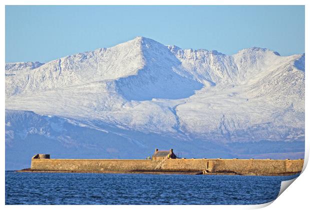 Saltcoats harbour and Snow capped Goat Fell Print by Allan Durward Photography