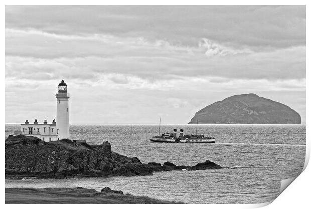 Turnberry lighthouse and Ailsa Craig and PS Waverl Print by Allan Durward Photography