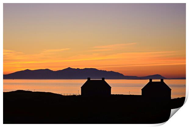 Prestwick and Arran silhouetted at sunset Print by Allan Durward Photography