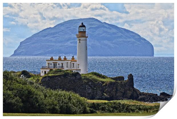 Turnberry lighthouse and Ailsa Craig Print by Allan Durward Photography