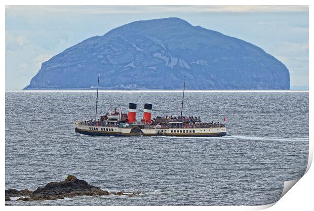 Ailsa Craig, with PS Waverley on Clyde cruise Print by Allan Durward Photography