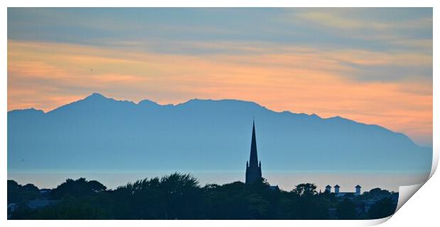 Ayr and Arran silhouetted at sunset Print by Allan Durward Photography