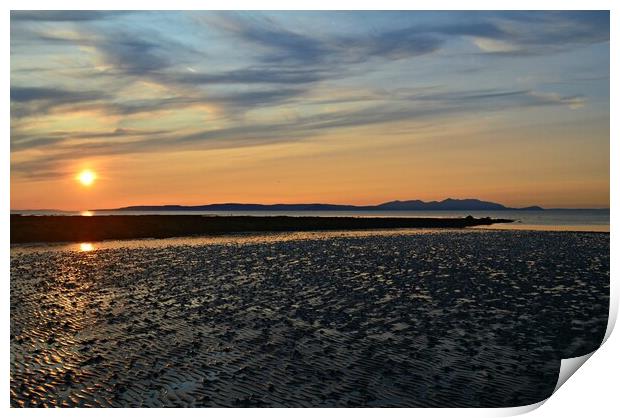 Arran sunset from Greenan  beach Ayr Print by Allan Durward Photography