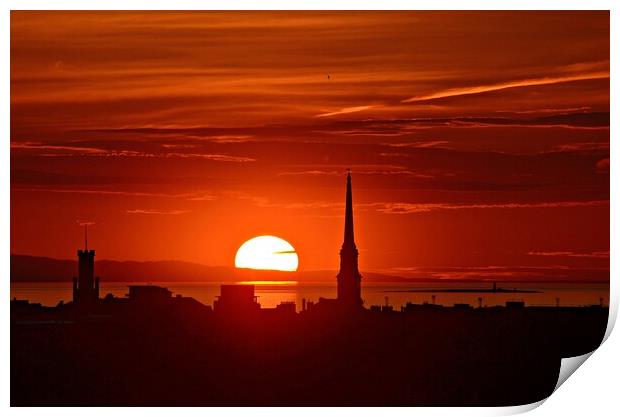 A fiery sunset behind Ayr Scotland Print by Allan Durward Photography