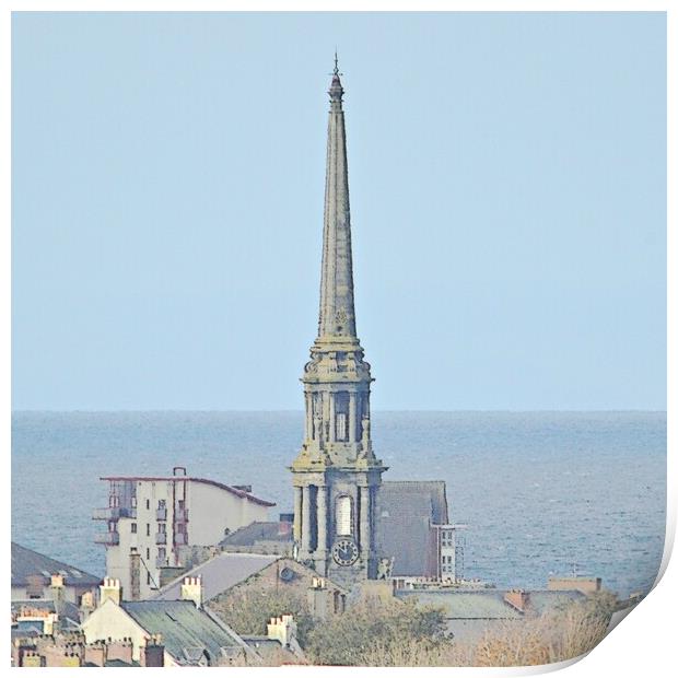 Steeple of Ayr Town Hall pencil drawing Print by Allan Durward Photography