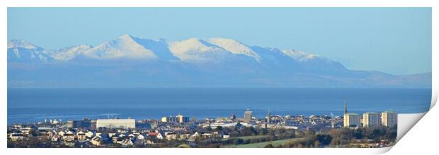 Ayr and a wintry snow covered Arran Print by Allan Durward Photography