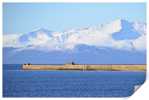 Arran mountains and Saltcoats harbour Print by Allan Durward Photography