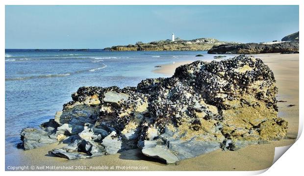 Godrevy Lighthouse From Gwithian Beach. Print by Neil Mottershead
