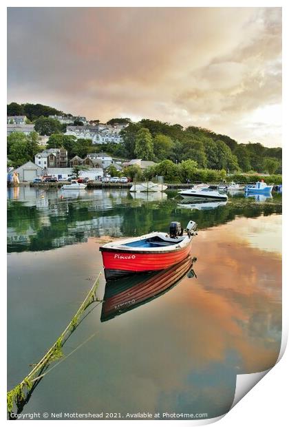 Sunset Reflections On The Looe River. Print by Neil Mottershead