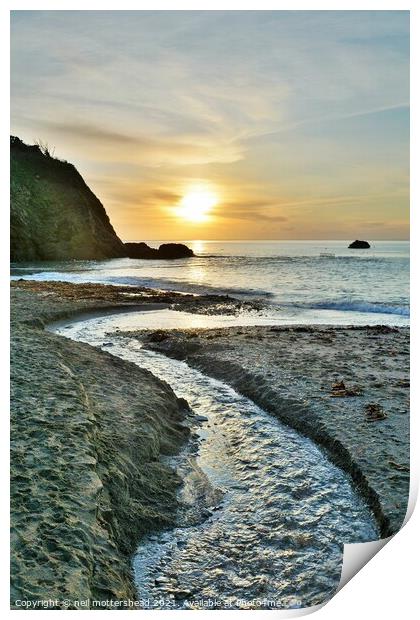 Stream & Sunrise, Millendreath Beach, Cornwall. Print by Neil Mottershead